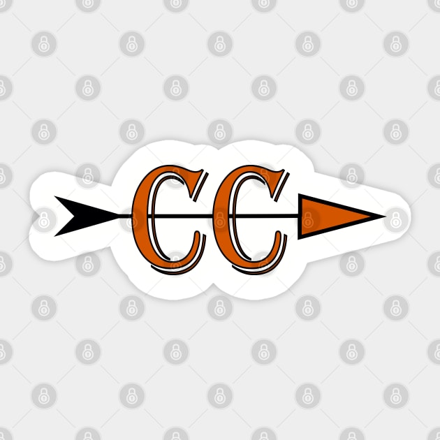 Cross Country team logo CC with an arrow in black and orange Sticker by Woodys Designs